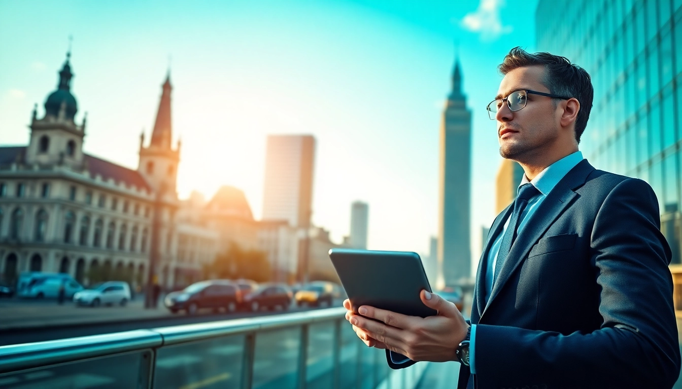 Headhunter Wiesbaden in professional attire exploring opportunities in an urban setting.