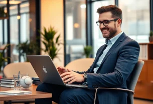 Headhunter IT analysiert Lebensläufe in einem modernen Büro mit Technologien.