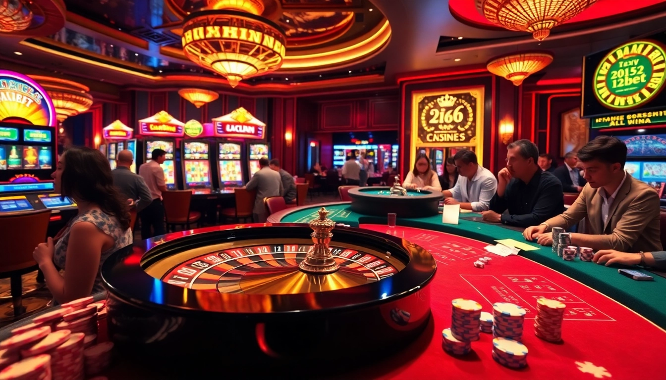 Experience the thrill of a lavish casino with engaging link 12bet elements, showcasing excitement and vibrant gambling action.