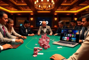 Excitement at the 789 win casino with chips, cards, and online game interface.