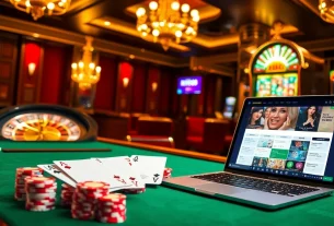 Exciting casino atmosphere showcasing RR88 poker table with vibrant chips and cards.