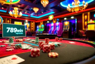 Online casino gaming scene highlighting 789win lừa đảo with poker chips and cards.
