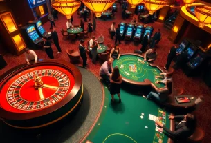 Engaging players at U888 casino with poker chips and roulette wheel in a vibrant atmosphere.