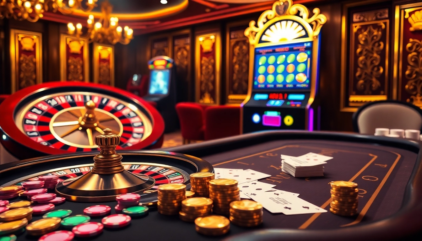 Nohu90 casino scene showcasing luxurious gambling elements and excitement.