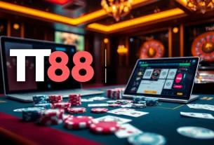 Experience the excitement of TT88 with vibrant roulette wheels and poker chips.