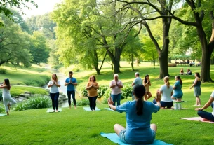 Enhance emotional wellbeing through mindfulness activities in a tranquil park setting.