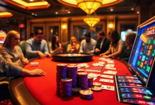 S8 gaming table with excited players in a luxurious casino setting.