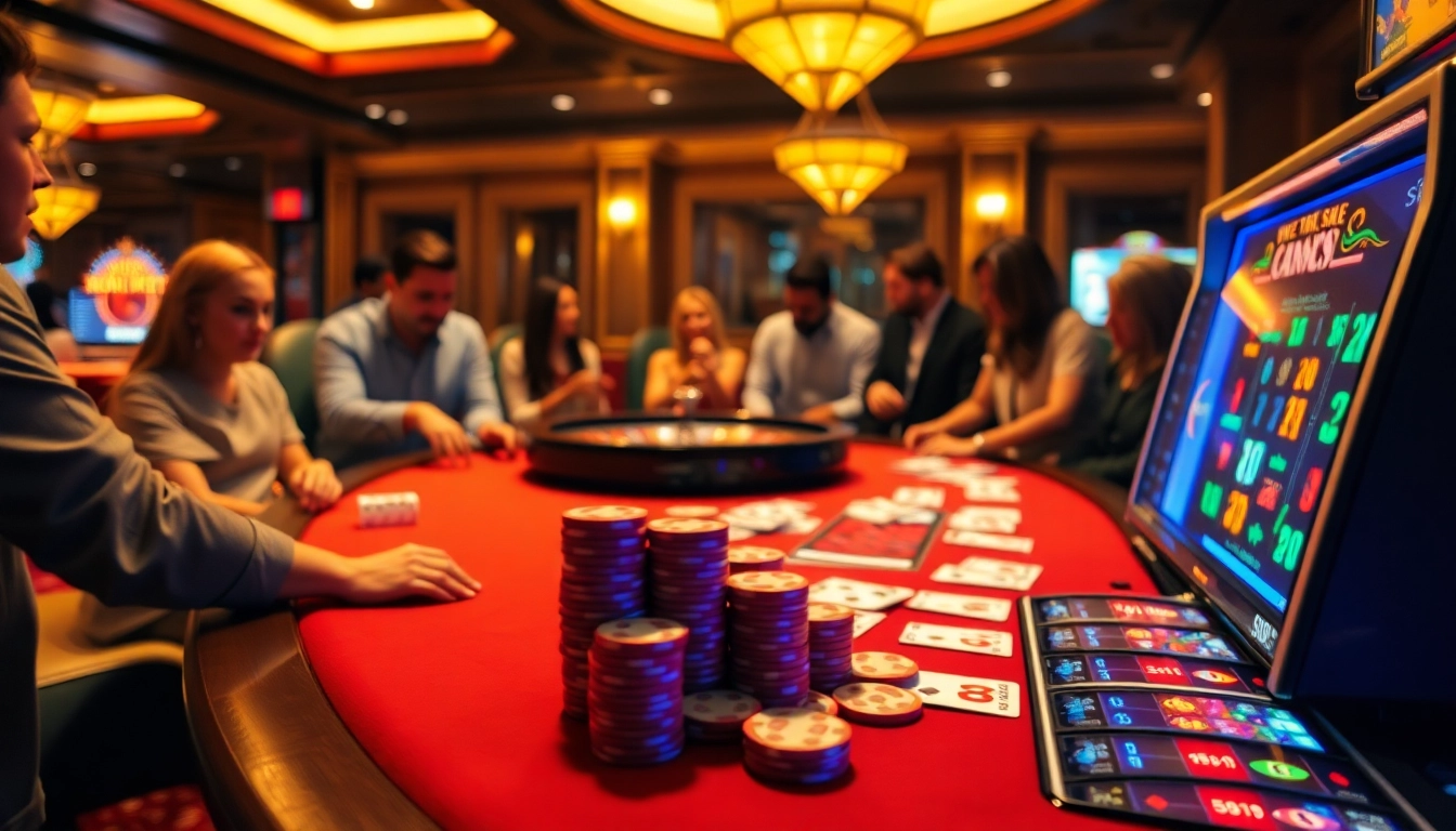 S8 gaming table with excited players in a luxurious casino setting.