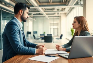 Headhunter Ingenieure interviewing a candidate in a modern office environment.