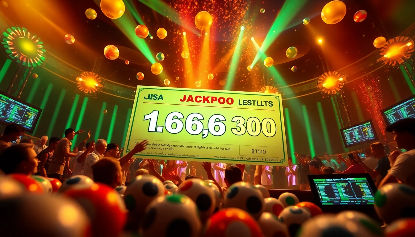 Exciting lottery results scene showcasing https://songthulo.site/ with colorful lottery balls and a celebratory atmosphere.