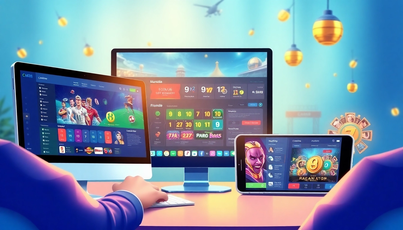 CM88 online gambling platform interface on multiple devices showcasing vibrant games and betting features.