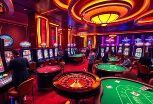 Experience the thrill of PS 99 in a luxurious casino with poker tables and roulette wheels.