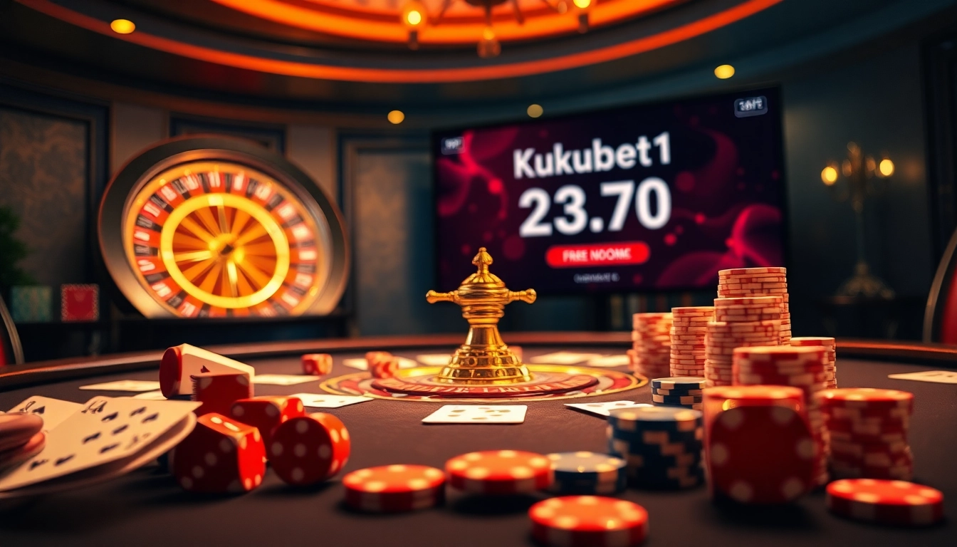 Experience the thrill of kubet11 at an upscale casino table with cards, chips, and vibrant ambiance.