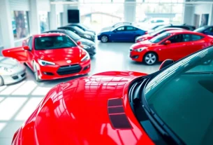 Auto kaufen in einem hellen Autohaus, das verschiedene Modelle zeigt.