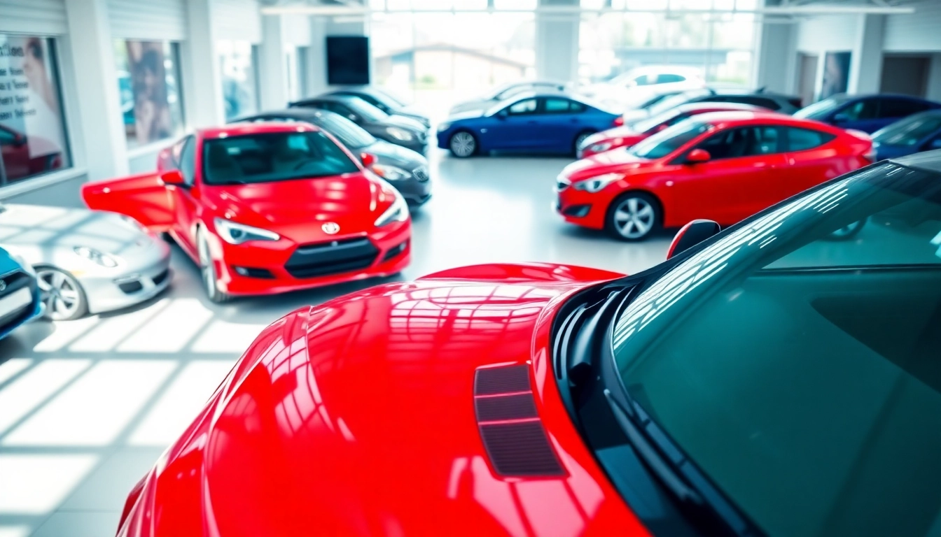 Auto kaufen in einem hellen Autohaus, das verschiedene Modelle zeigt.