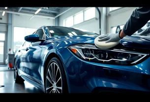 Fahrzeugaufbereitung durch professionelle Techniker in einer modernen Werkstatt.