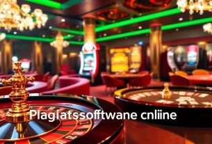 Engaging scene of a casino with Plagiatssoftware online interface, featuring poker tables and roulette wheels.