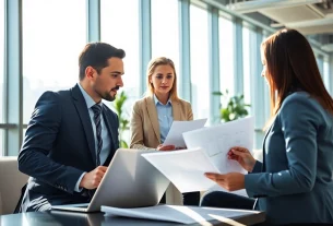 Headhunter Ingenieure im Gespräch mit einem Ingenieur in einem modernen Büro.