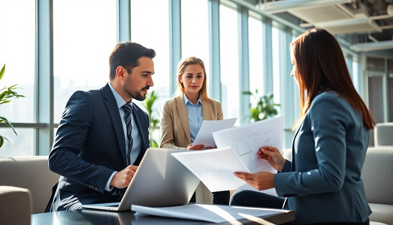 Headhunter Ingenieure im Gespräch mit einem Ingenieur in einem modernen Büro.