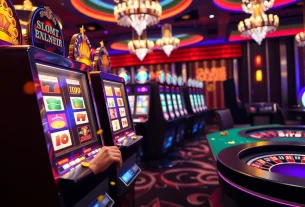 Acțiune captivantă la mașinile de sloturi, arătând Pacanele online Germania cu o ambianță vibrantă de casino.