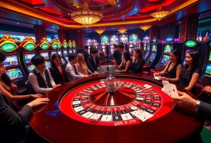 A captivating scene showcasing players engaging at a gg88.ltd roulette table with vibrant chips and cards, epitomizing luxury and excitement in online gambling.