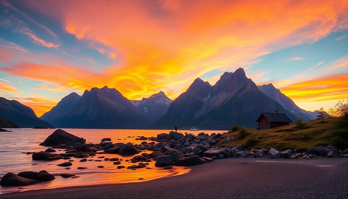 Erleben Sie Skandinavien-Reisetipps bei einem malerischen Sonnenuntergang über den Lofoten-Inseln, die friedlichen Landschaften zeigen.