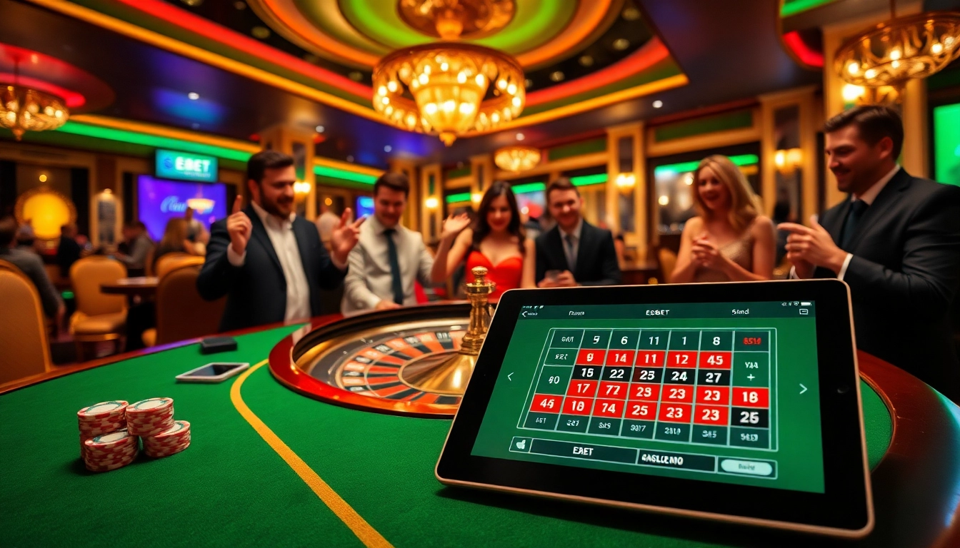 E2BET players engaging in a thrilling roulette game while enjoying the excitement of online gambling.