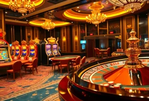 Xổ số hôm nay results showcased in an exciting casino lottery scene with vibrant slot machines and roulette tables.