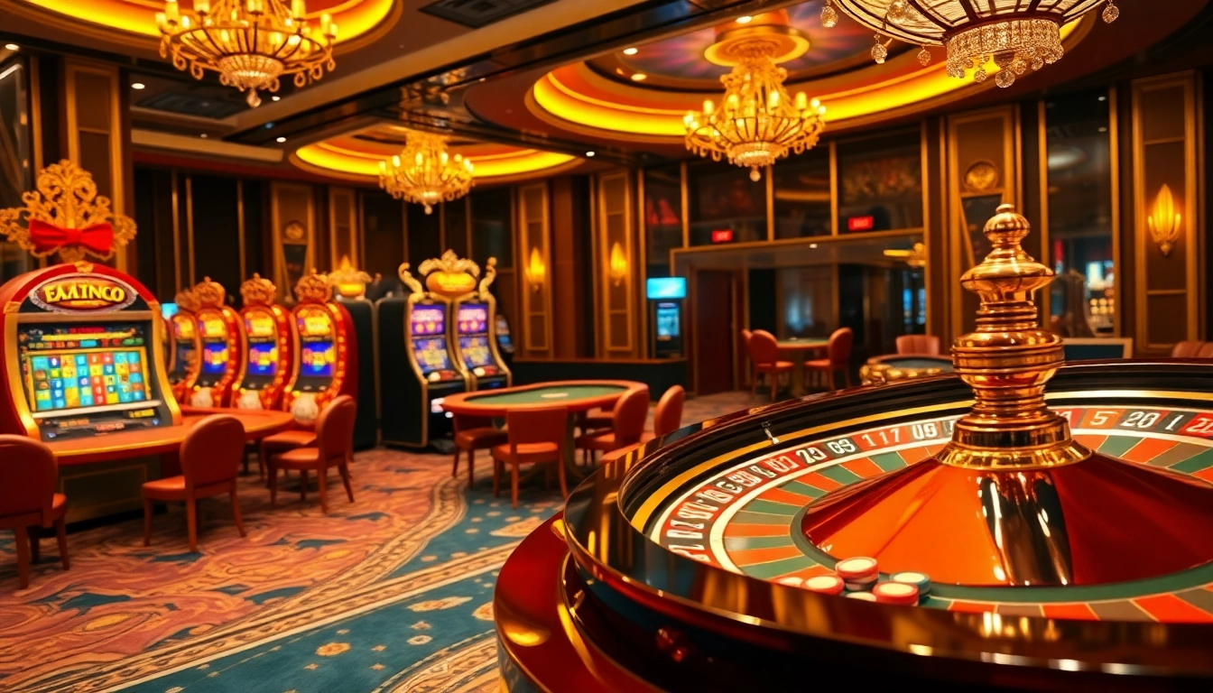 Xổ số hôm nay results showcased in an exciting casino lottery scene with vibrant slot machines and roulette tables.